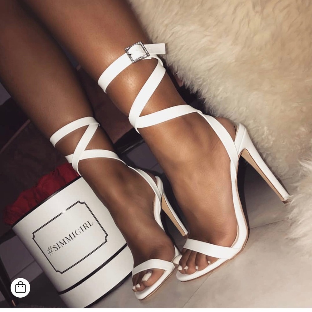 TATIANA WHITE LACE UP DIAMANTÉ HEELS
